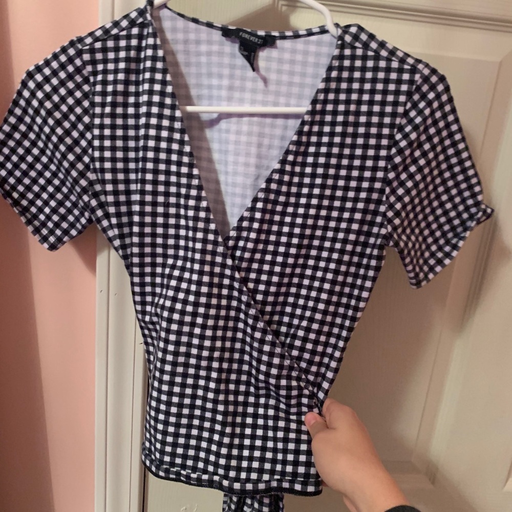 black and white wrap shirt